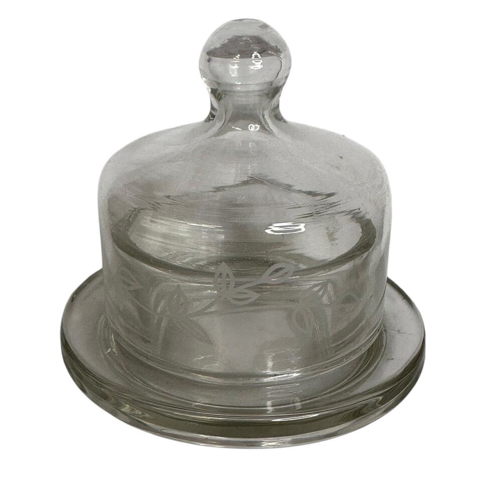 Princess House Heritage Baby Cakes Crystal Covered Mini Butter Etched Vines Vtg